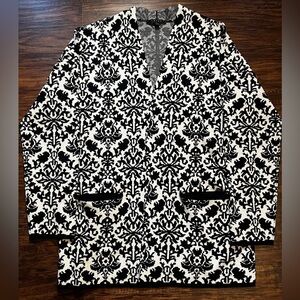 Cyrus Women's Open Front Cardigan Sweater Black/White Abstract Pattern Sz LG